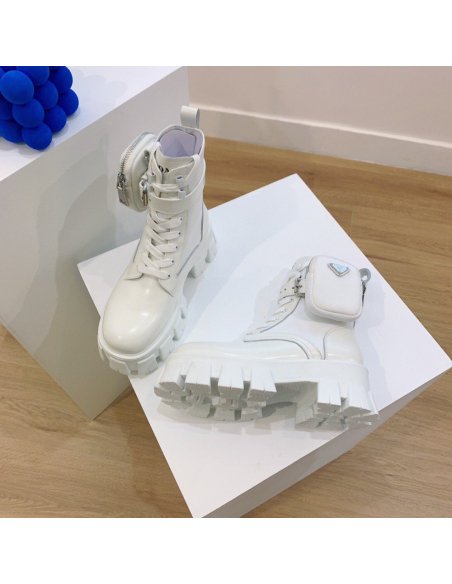 Cheap Reps Prada Monolith Boots in White Leather and Nylon Fabric