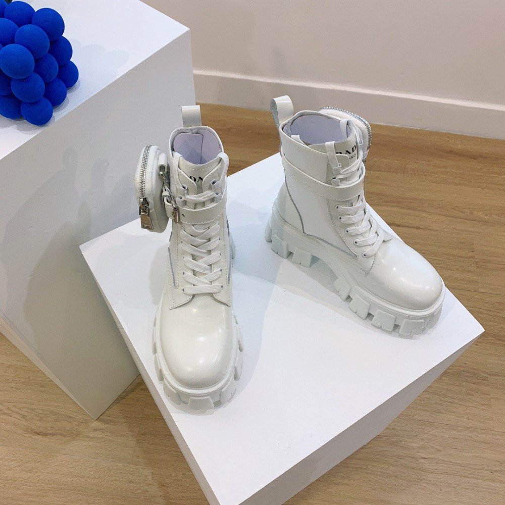 Cheap Reps Prada Monolith Boots in White Leather and Nylon Fabric