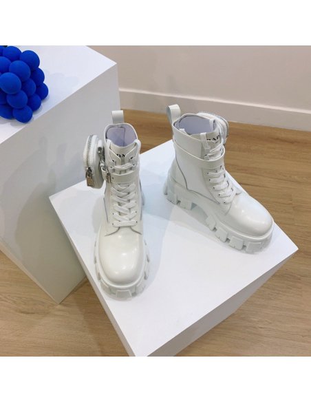 Cheap Reps Prada Monolith Boots in White Leather and Nylon Fabric