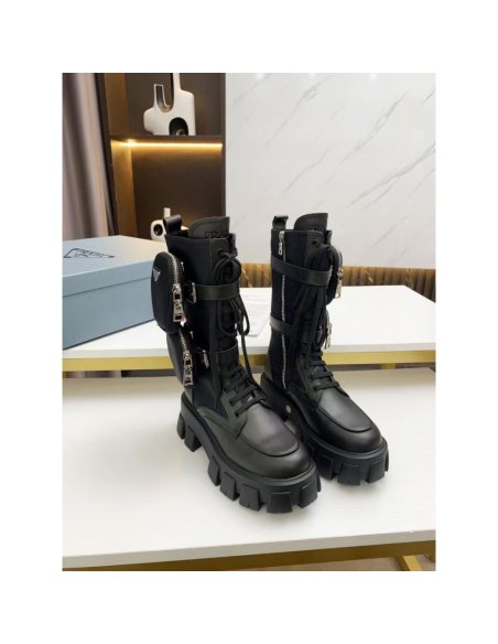 Cheap Reps Prada Monolith Boots in Noir Leather and Nylon Fabric