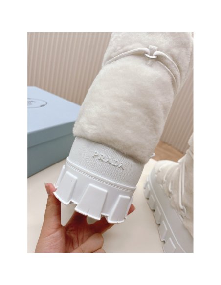 Cheap Reps Prada White Shearling Apres-ski Boots