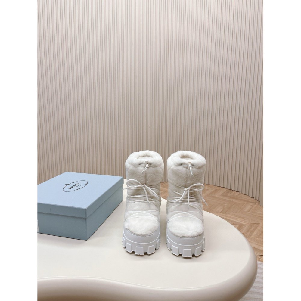 Cheap Reps Prada White Shearling Apres-ski Boots