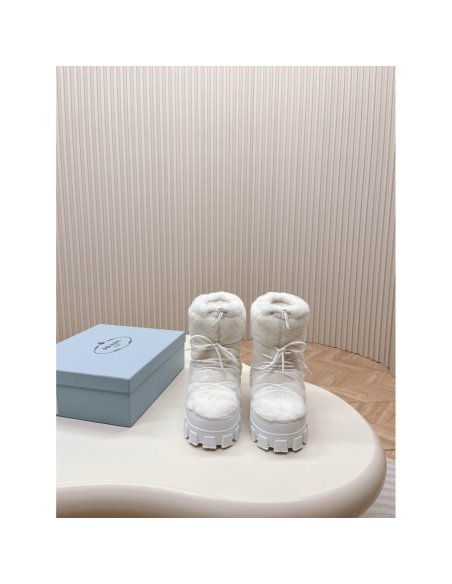 Cheap Reps Prada White Shearling Apres-ski Boots