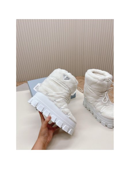 Cheap Reps Prada White Shearling Apres-ski Boots