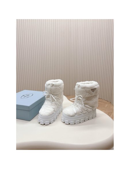 Cheap Reps Prada White Shearling Apres-ski Boots
