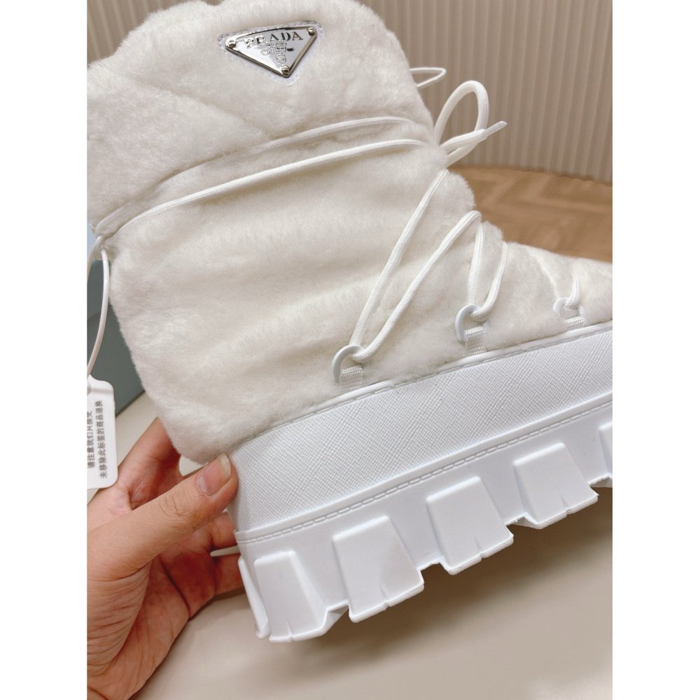 Cheap Reps Prada White Shearling Apres-ski Boots