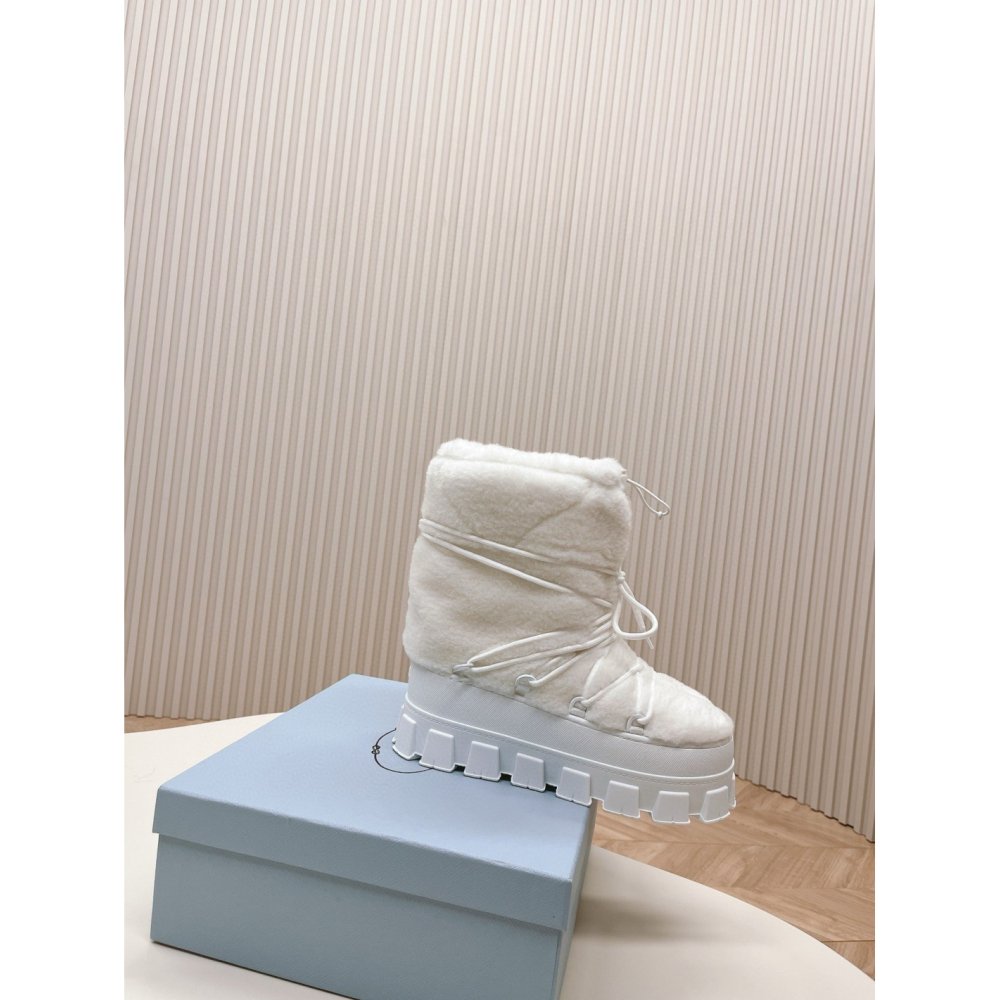 Cheap Reps Prada White Shearling Apres-ski Boots