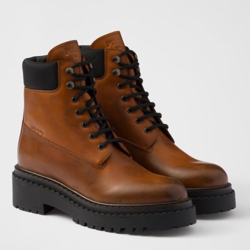 Cheap Reps Prada Chelsea Boots in Cognac Leather and Re-Nylon