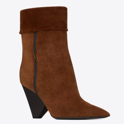 Cheap Reps Saint Laurent Niki Ankle Boots in Brown Suede Leather