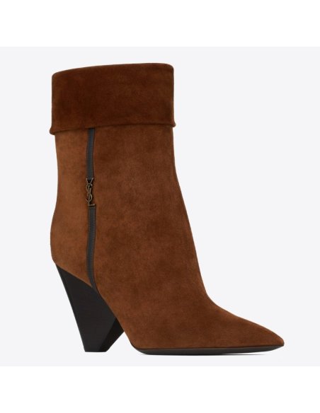 Cheap Reps Saint Laurent Niki Ankle Boots in Brown Suede Leather