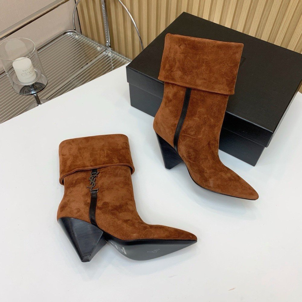 Cheap Reps Saint Laurent Niki Ankle Boots in Brown Suede Leather