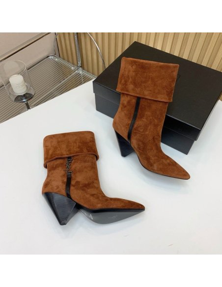 Cheap Reps Saint Laurent Niki Ankle Boots in Brown Suede Leather