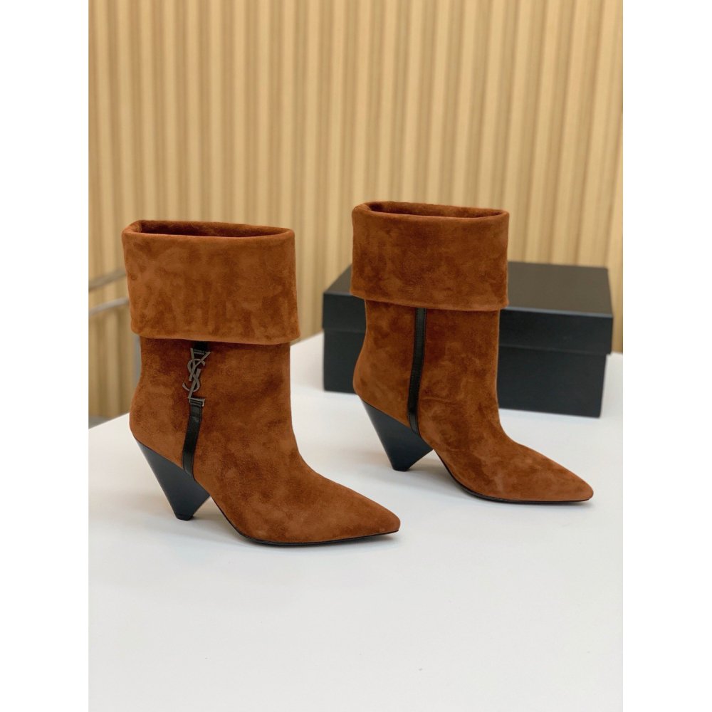 Cheap Reps Saint Laurent Niki Ankle Boots in Brown Suede Leather