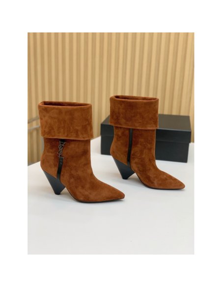 Cheap Reps Saint Laurent Niki Ankle Boots in Brown Suede Leather