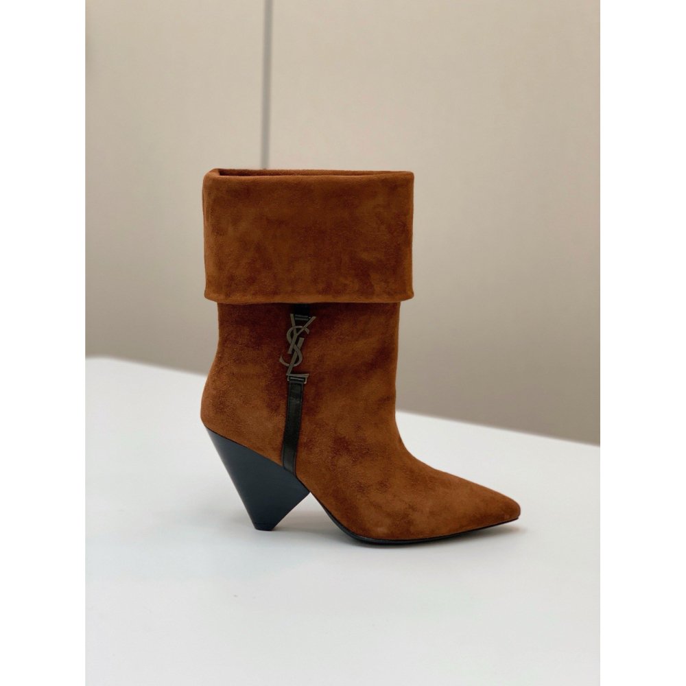 Cheap Reps Saint Laurent Niki Ankle Boots in Brown Suede Leather