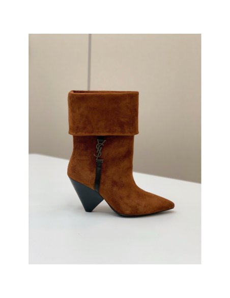Cheap Reps Saint Laurent Niki Ankle Boots in Brown Suede Leather