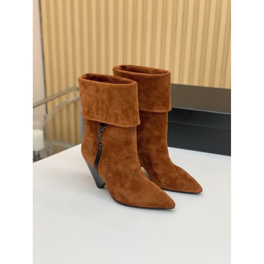 Cheap Reps Saint Laurent Niki Ankle Boots in Brown Suede Leather