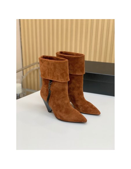 Cheap Reps Saint Laurent Niki Ankle Boots in Brown Suede Leather