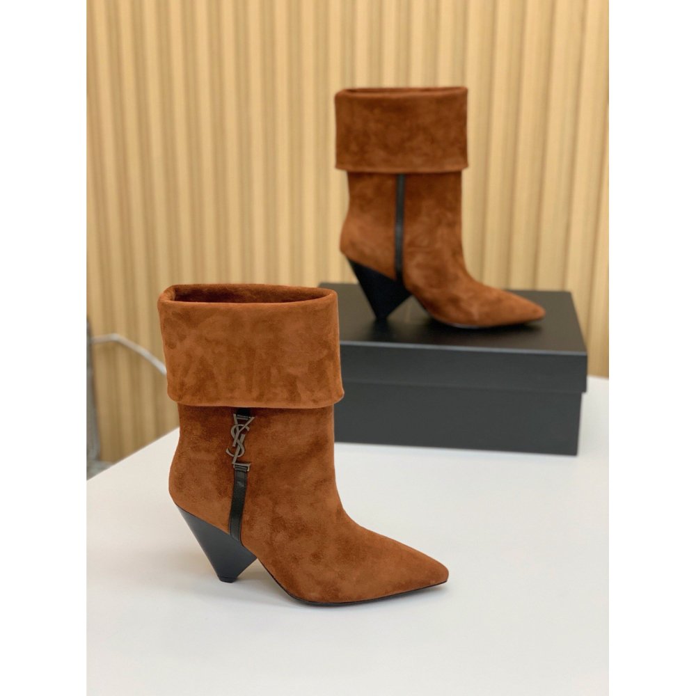 Cheap Reps Saint Laurent Niki Ankle Boots in Brown Suede Leather