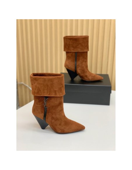 Cheap Reps Saint Laurent Niki Ankle Boots in Brown Suede Leather