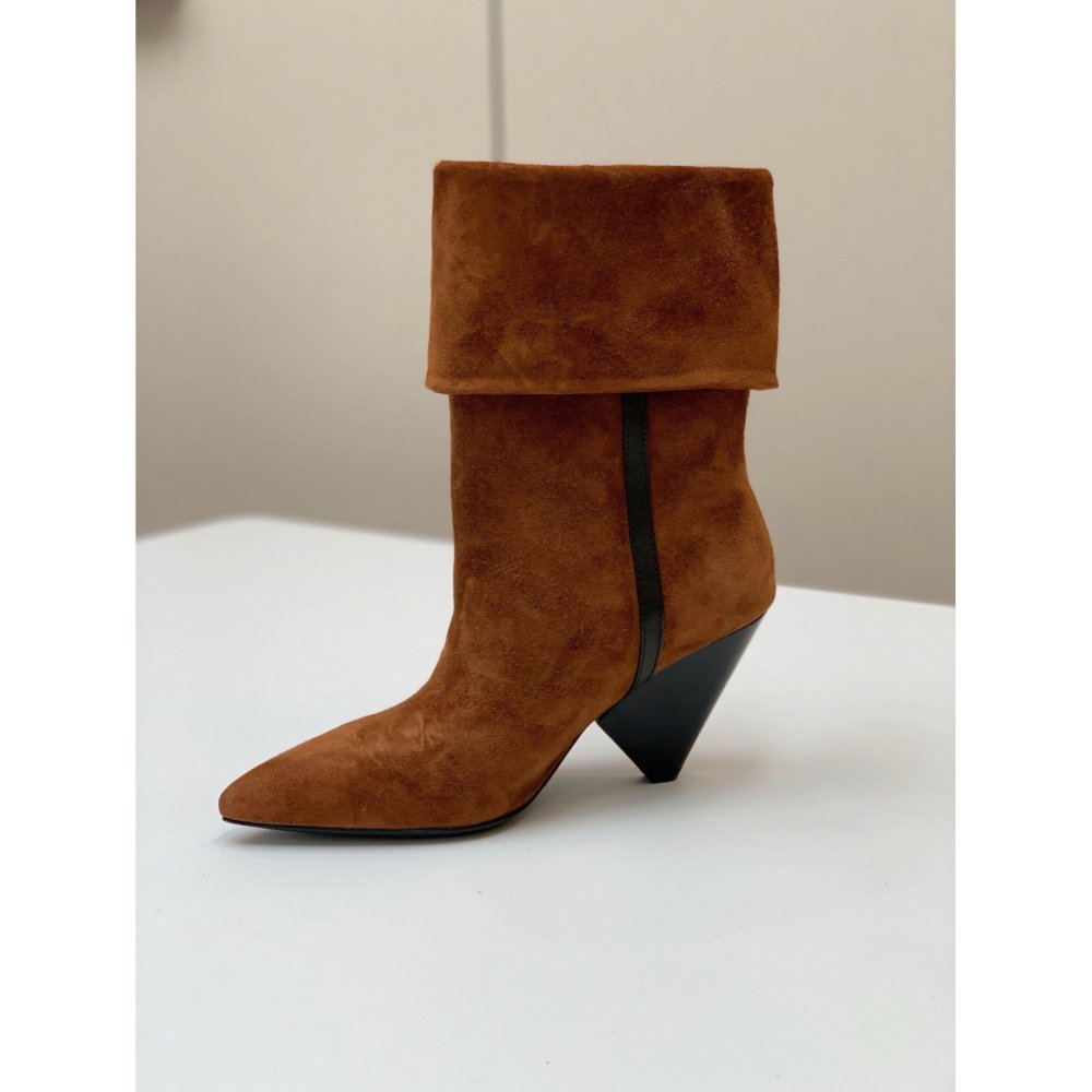 Cheap Reps Saint Laurent Niki Ankle Boots in Brown Suede Leather