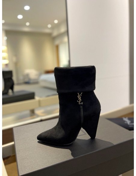 Cheap Reps Saint Laurent Niki Ankle Boots in Black Suede Leather