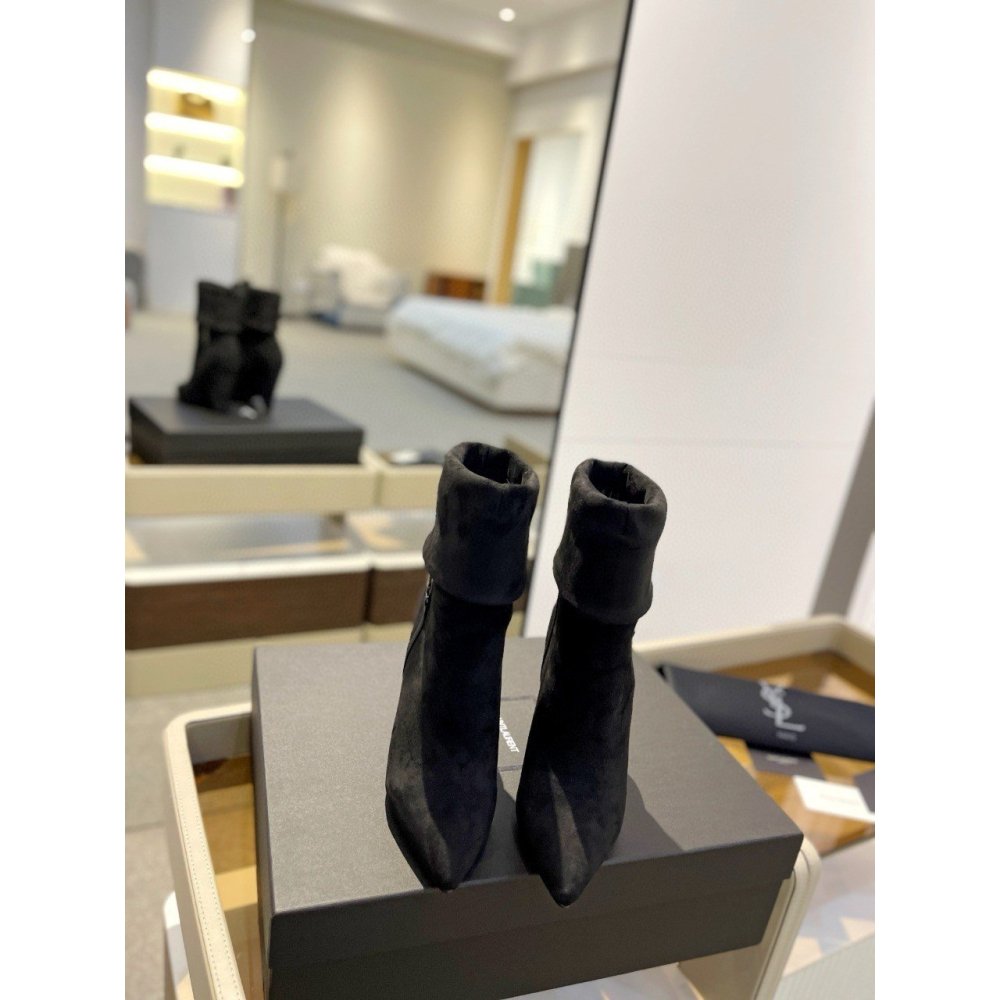 Cheap Reps Saint Laurent Niki Ankle Boots in Black Suede Leather