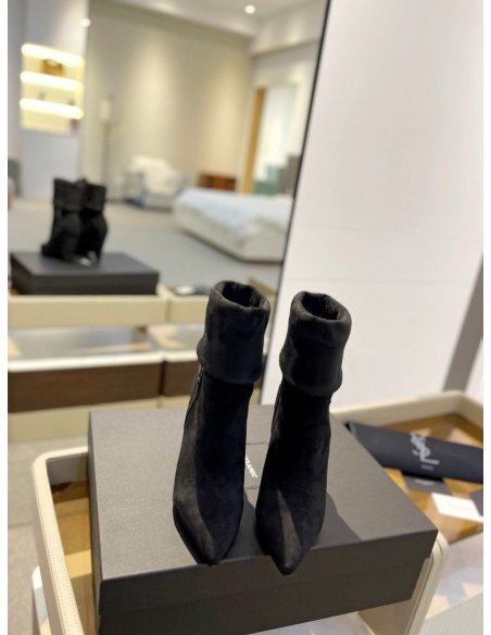 Cheap Reps Saint Laurent Niki Ankle Boots in Black Suede Leather