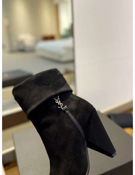 Cheap Reps Saint Laurent Niki Ankle Boots in Black Suede Leather
