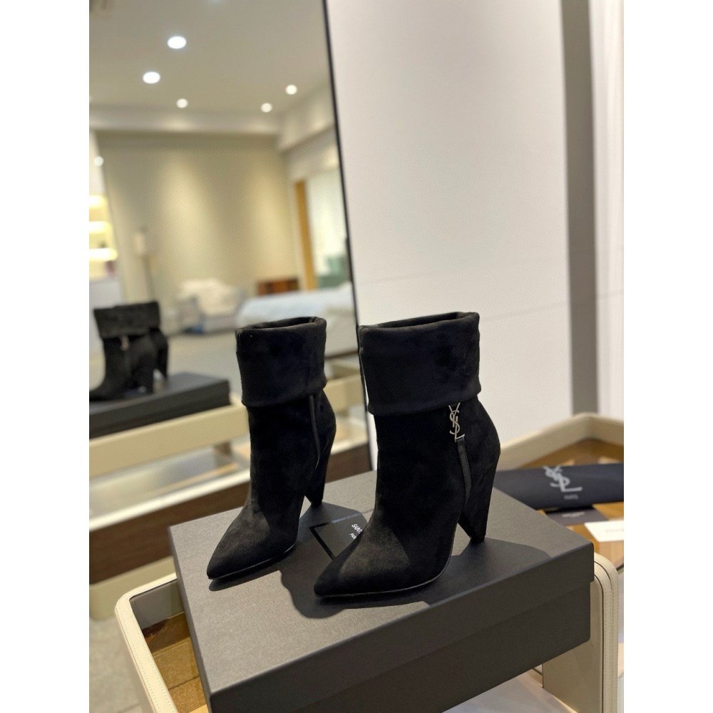 Cheap Reps Saint Laurent Niki Ankle Boots in Black Suede Leather
