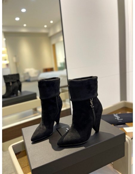 Cheap Reps Saint Laurent Niki Ankle Boots in Black Suede Leather