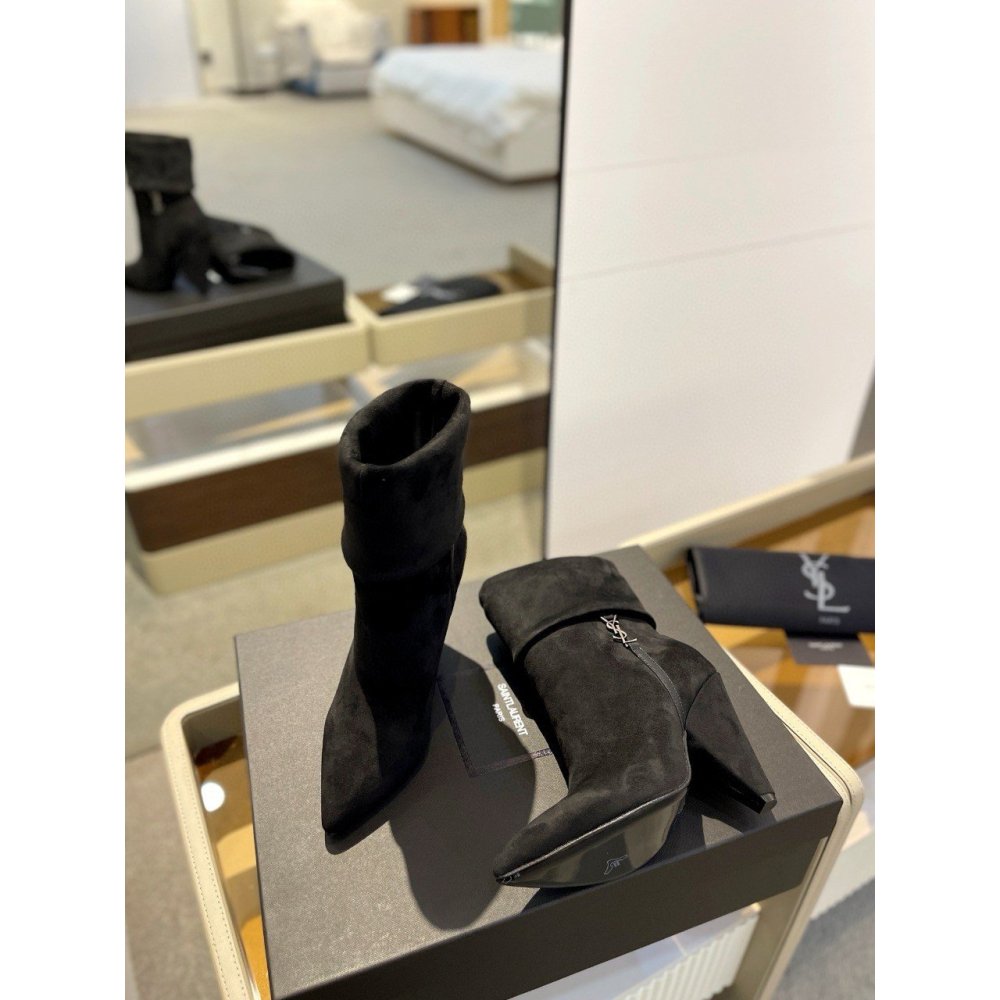 Cheap Reps Saint Laurent Niki Ankle Boots in Black Suede Leather