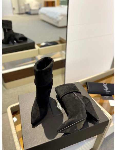 Cheap Reps Saint Laurent Niki Ankle Boots in Black Suede Leather