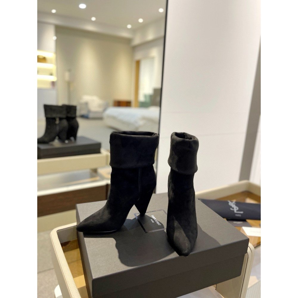 Cheap Reps Saint Laurent Niki Ankle Boots in Black Suede Leather