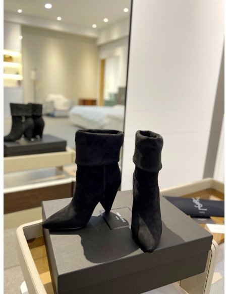 Cheap Reps Saint Laurent Niki Ankle Boots in Black Suede Leather