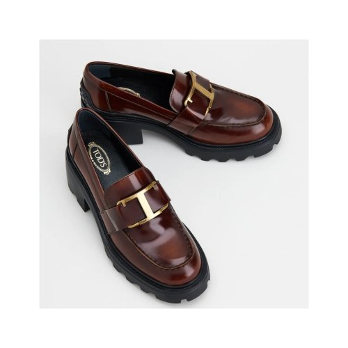 Cheap Reps Tods Womens Loafers In Brown Shiny Calfskin