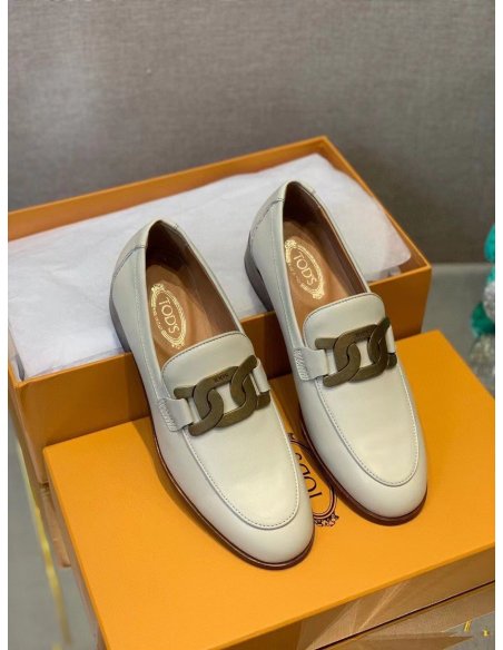 Cheap Reps Tods Womens Cuoio Loafers In White Calfskin