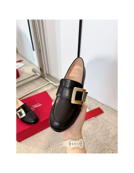 Cheap Reps Roger Vivier Viv Rangers Metal Buckle Loafers in Black Leather