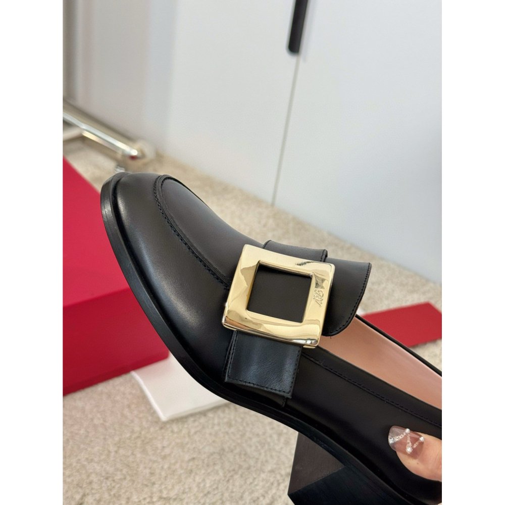 Cheap Reps Roger Vivier Viv Rangers Metal Buckle Loafers in Black Leather
