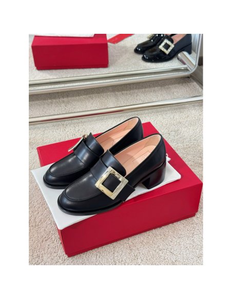 Cheap Reps Roger Vivier Viv Rangers Metal Buckle Loafers in Black Leather