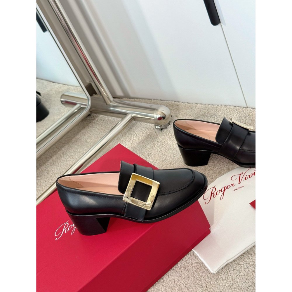 Cheap Reps Roger Vivier Viv Rangers Metal Buckle Loafers in Black Leather