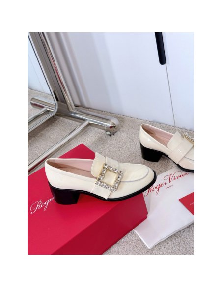 Cheap Reps Roger Vivier Viv Rangers Strass Buckle Loafers in White Patent Leather