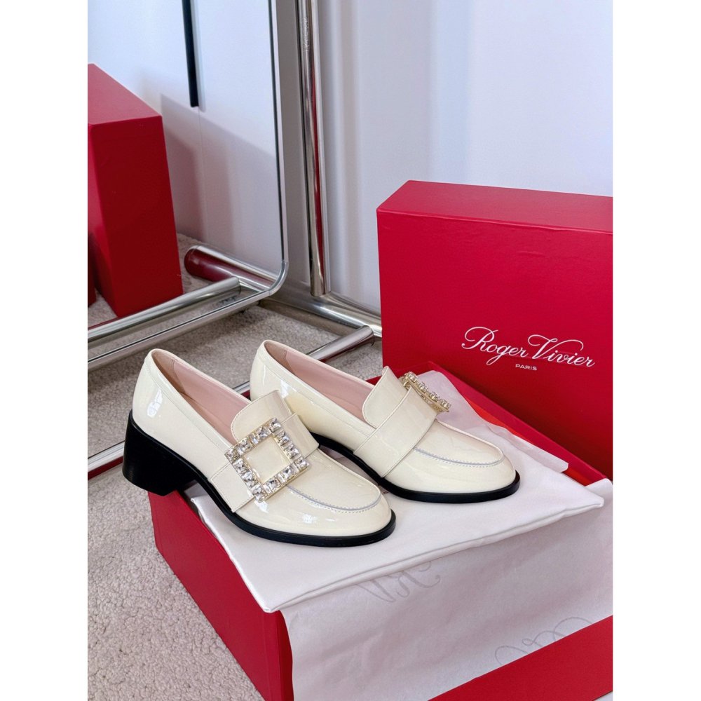 Cheap Reps Roger Vivier Viv Rangers Strass Buckle Loafers in White Patent Leather