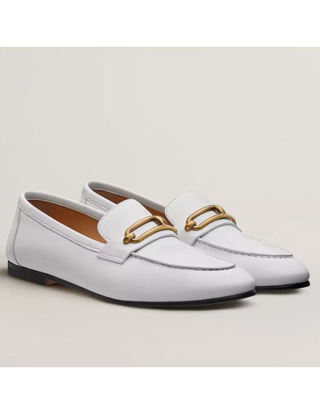Cheap Reps Hermes Womens Colette Loafers in White Leather