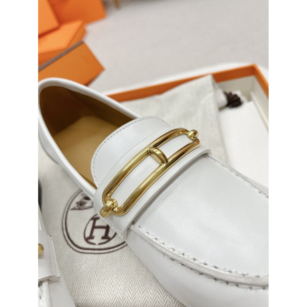 Cheap Reps Hermes Womens Colette Loafers in White Leather