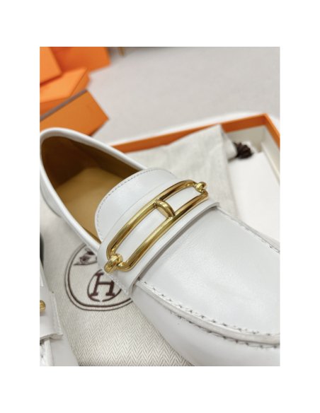 Cheap Reps Hermes Womens Colette Loafers in White Leather