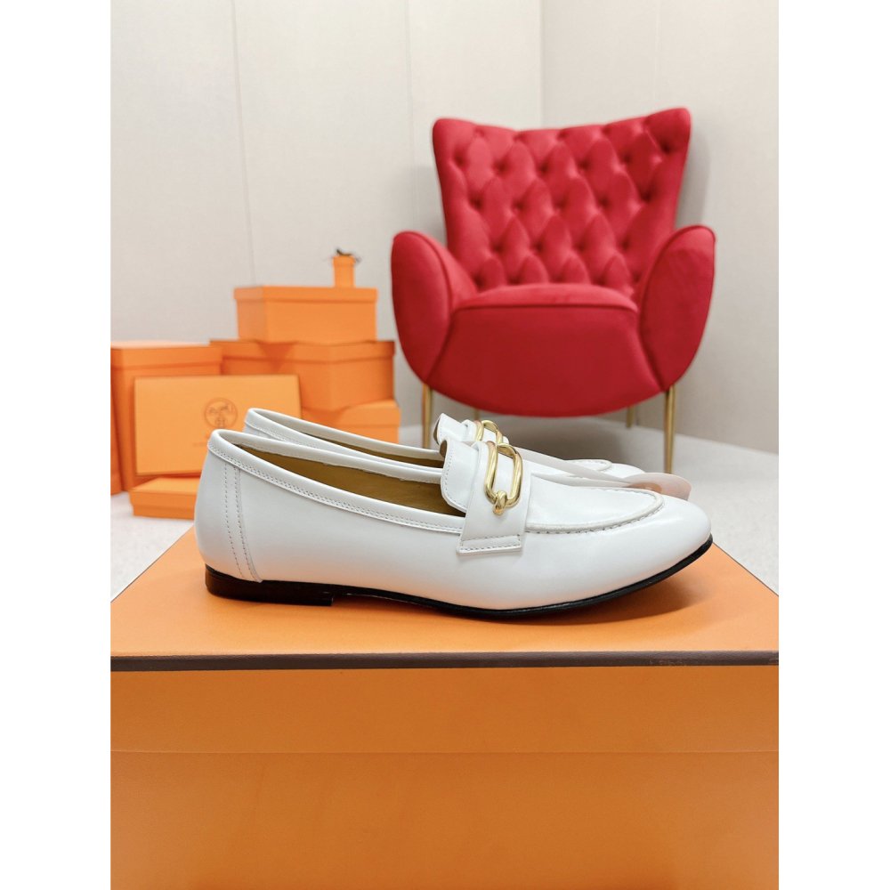 Cheap Reps Hermes Womens Colette Loafers in White Leather