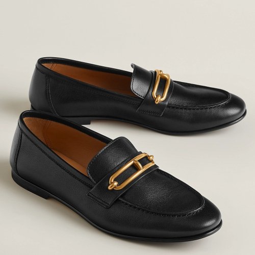 Cheap Reps Hermes Womens Colette Loafers in Black Leather