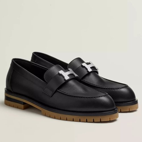 Cheap Reps Hermes Womens Faubourg Loafers in Black Leather