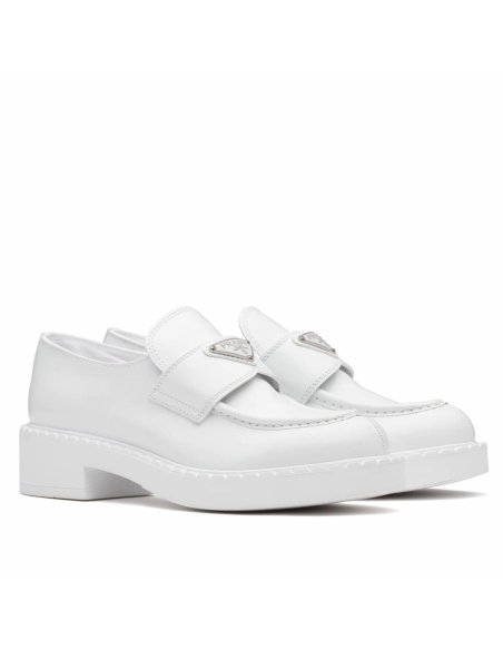 Cheap Reps Prada Womens Loafers In White Brushed Leather